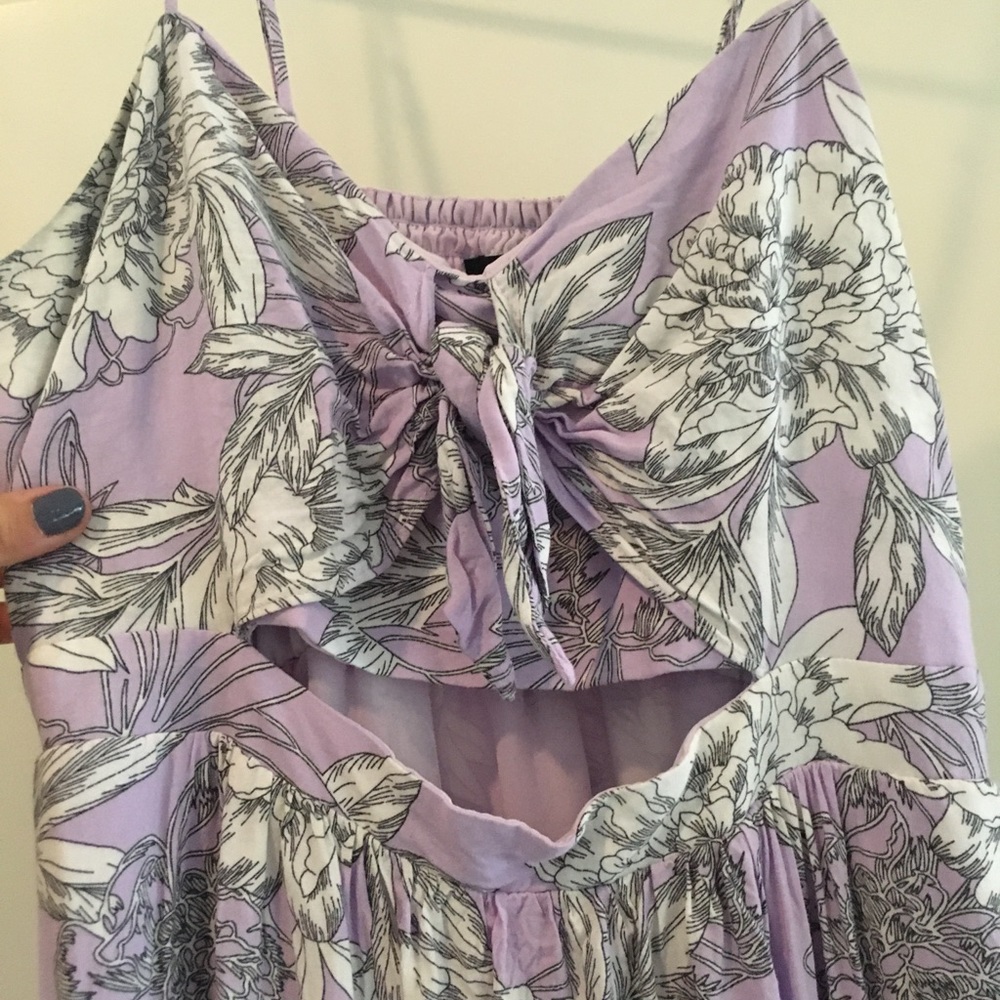 Bardot lavender tropical print midi dress